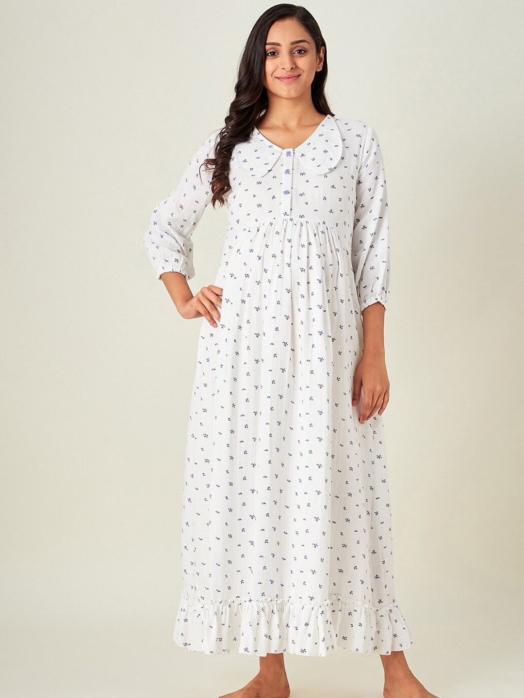 

The Kaftan Company Women Maternity White Printed Cotton Maxi Dress