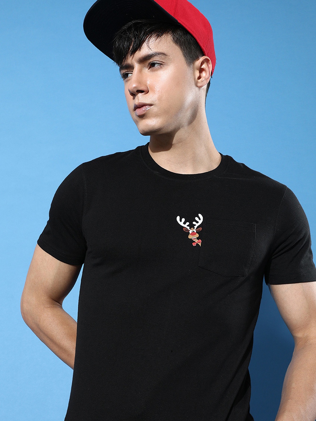 

Mast & Harbour Men Jet Black Ho Ho Holiday Round Neck T-shirt