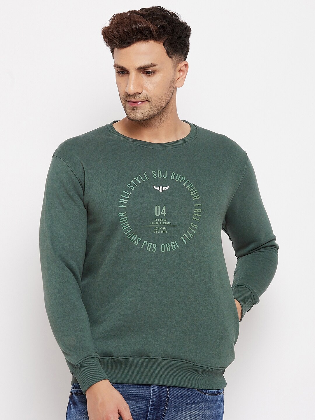 

Duke Men Green Printed Sweatshirt