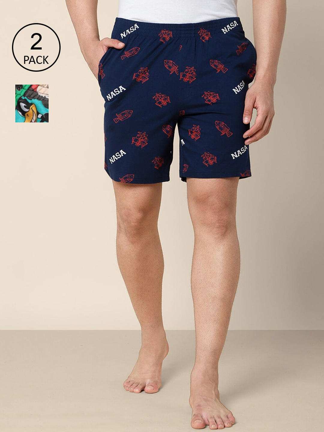

Free Authority Men Pack Of 2 Navy Blue & Green Printed Pure Cotton Boxers