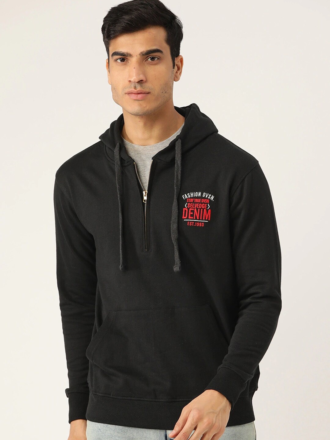 

HARBOR N BAY Men Black Cotton Hooded Sweatshirt