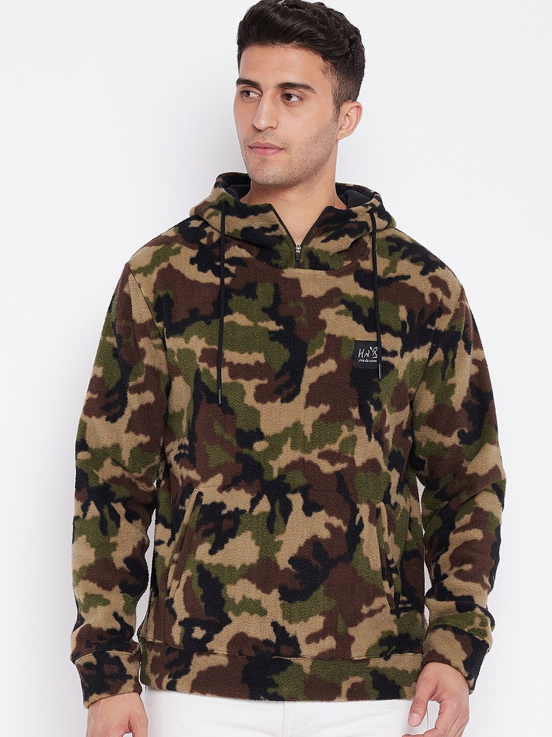 

HARBOR N BAY Men Black Printed Camouflaged Hooded Sweatshirt