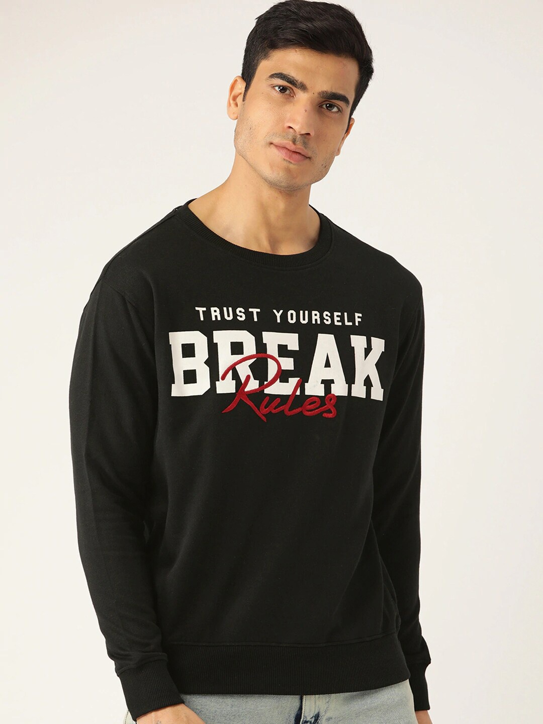

HARBOR N BAY Men Black Typography Printed Cotton Sweatshirt