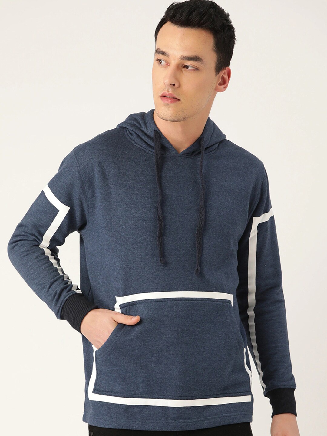 

HARBOR N BAY Men Navy Blue Cotton Hooded Sweatshirt