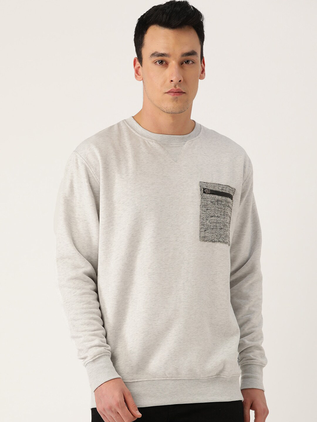 

HARBOR N BAY Men Grey Printed Round Neck Cotton Sweatshirt