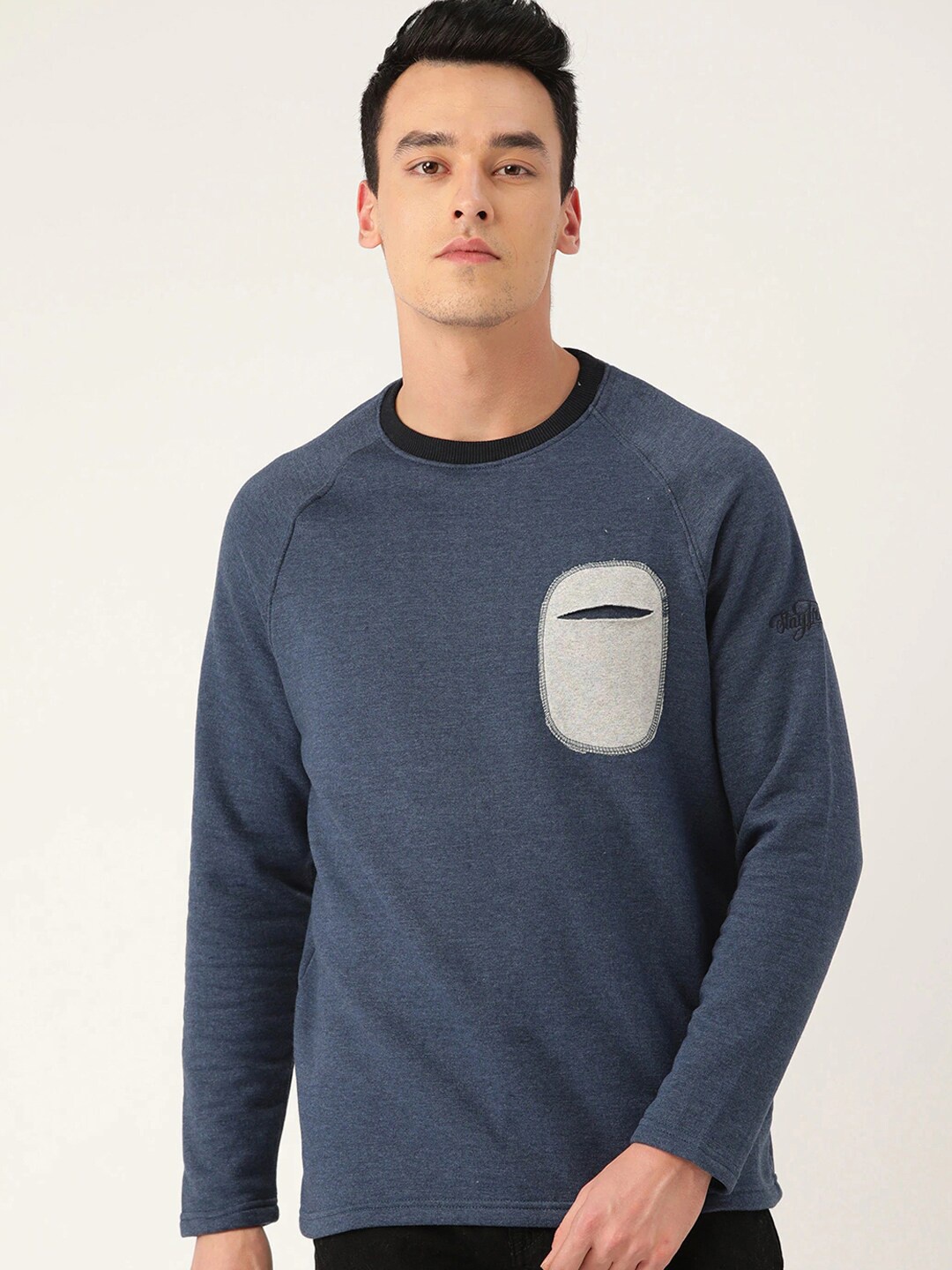 

HARBOR N BAY Men Navy Blue Long Sleeves Cotton Sweatshirt