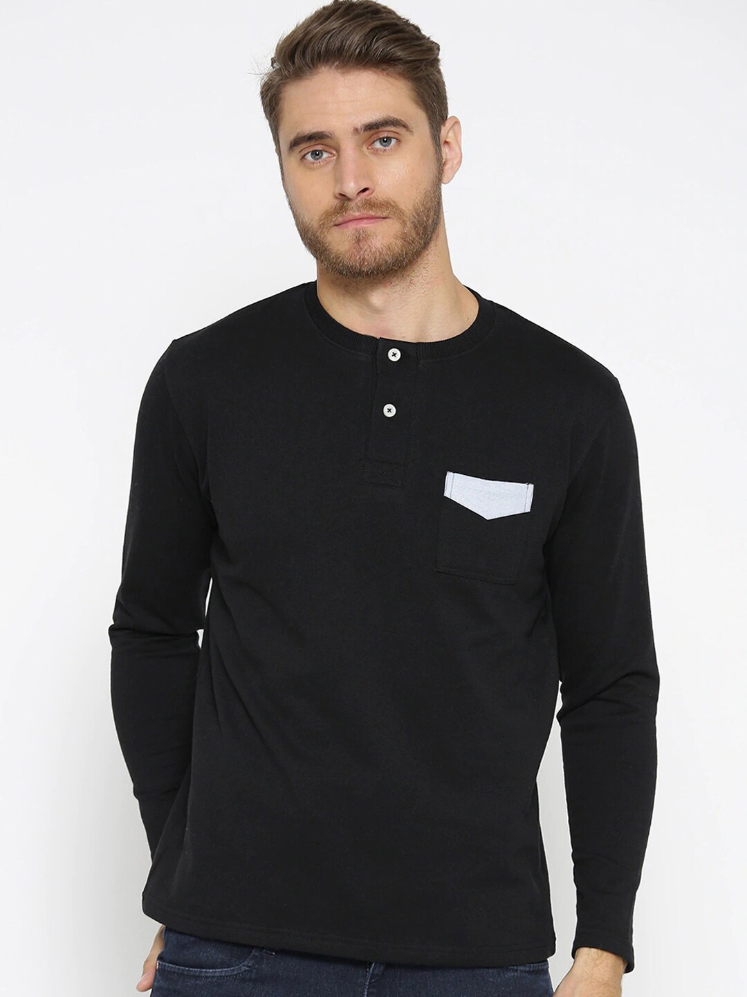 

HARBOR N BAY Men Black Colourblocked Cotton Sweatshirt