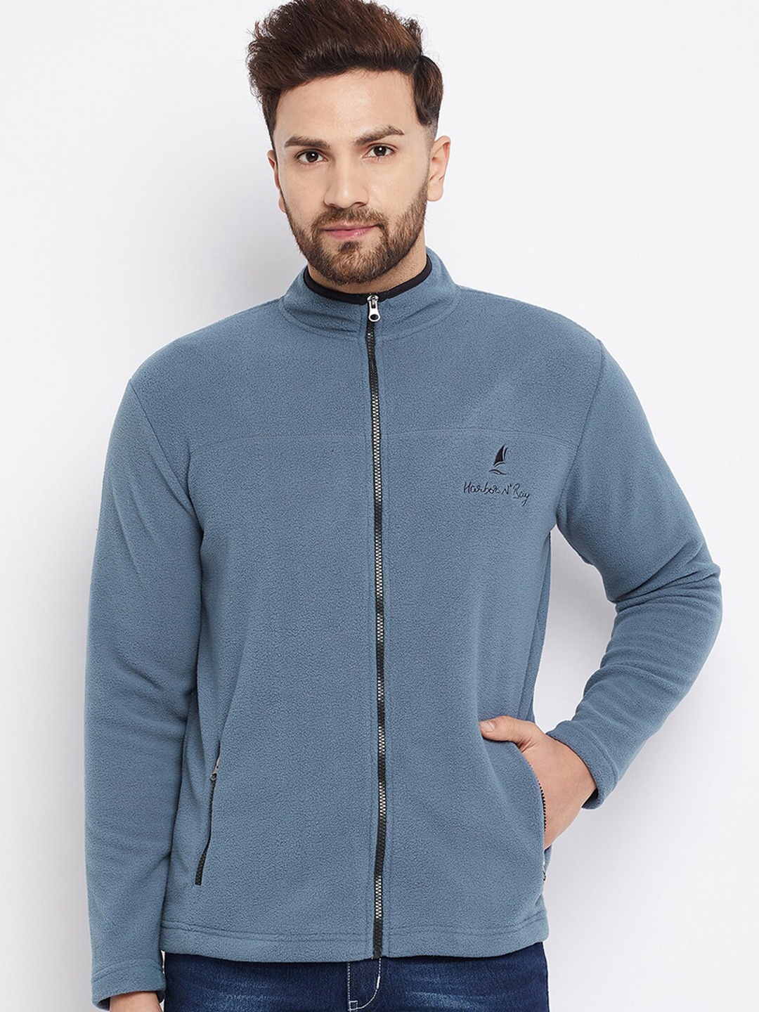 

HARBOR N BAY Men Blue Front-Open Cotton Sweatshirt