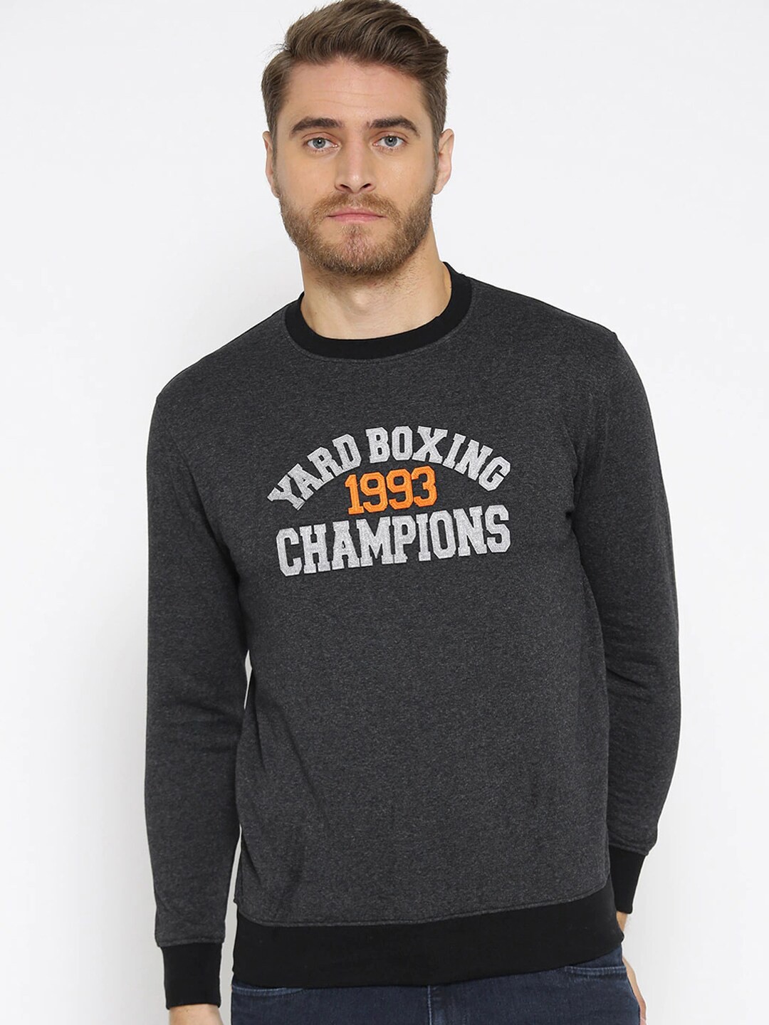 

HARBOR N BAY Men Charcoal Grey Printed Sweatshirt