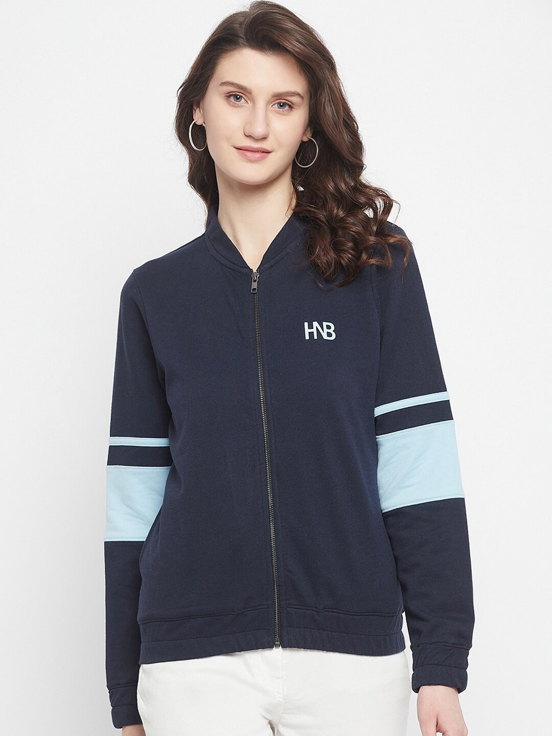 

HARBOR N BAY Women Navy Blue & Blue Colourblocked Cotton Sweatshirt