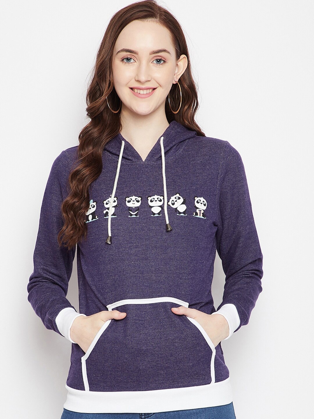 

HARBOR N BAY Women Purple Printed Hooded Sweatshirt