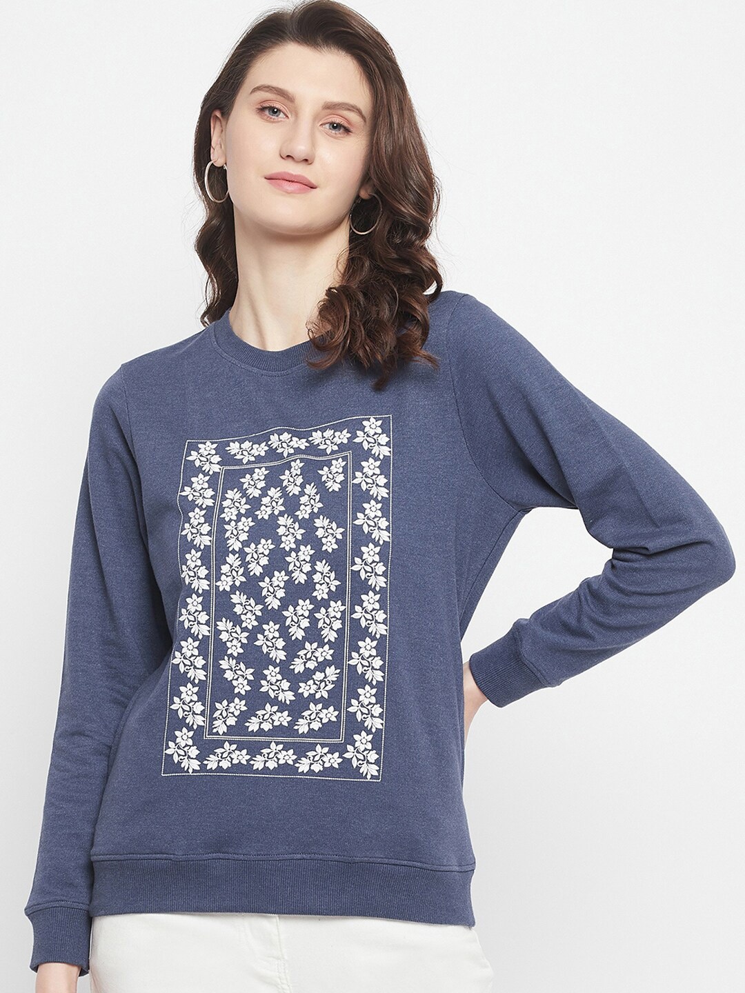 

HARBOR N BAY Women Blue Printed Sweatshirt