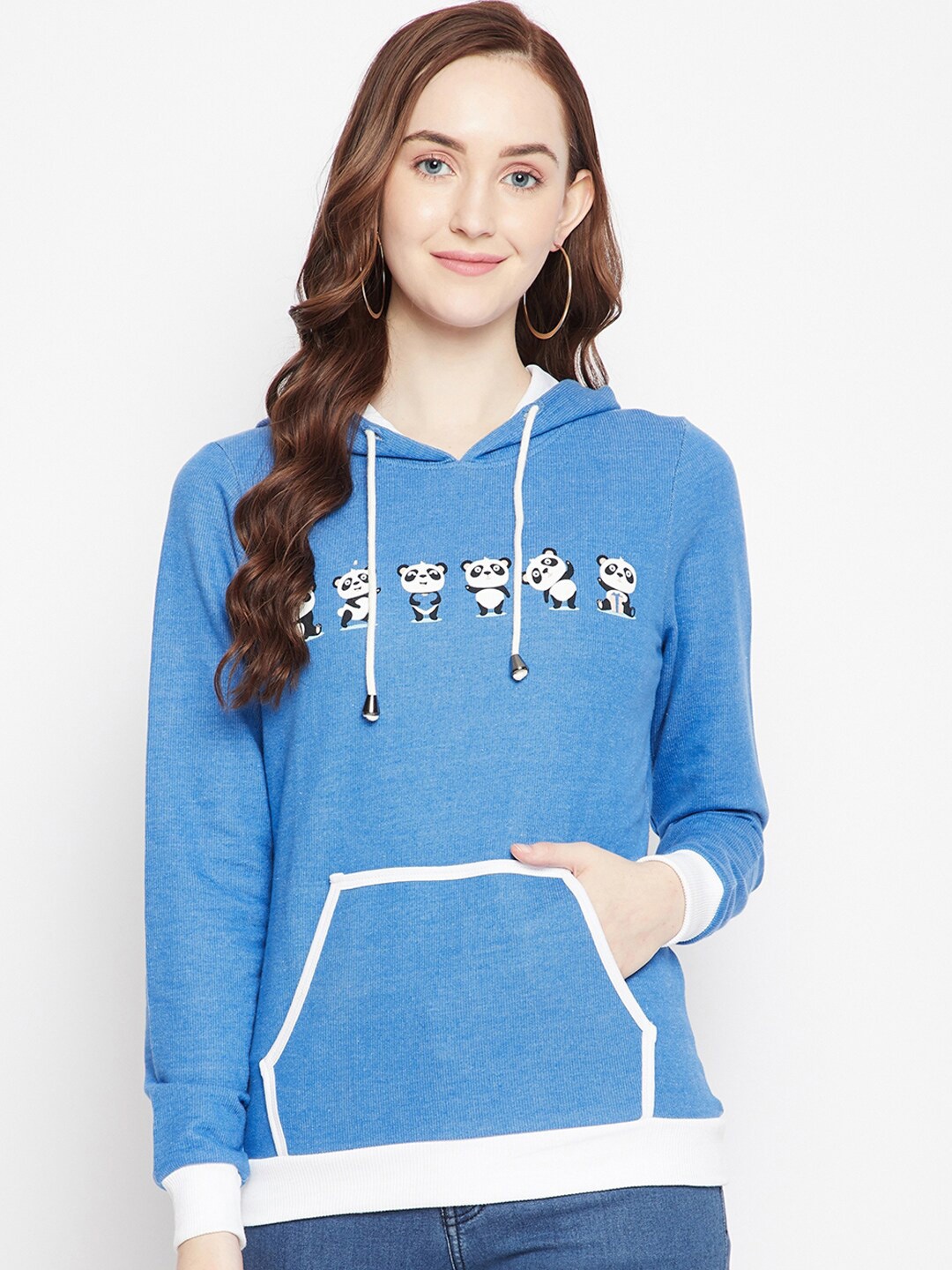 

HARBOR N BAY Women Blue Printed Hooded Sweatshirt