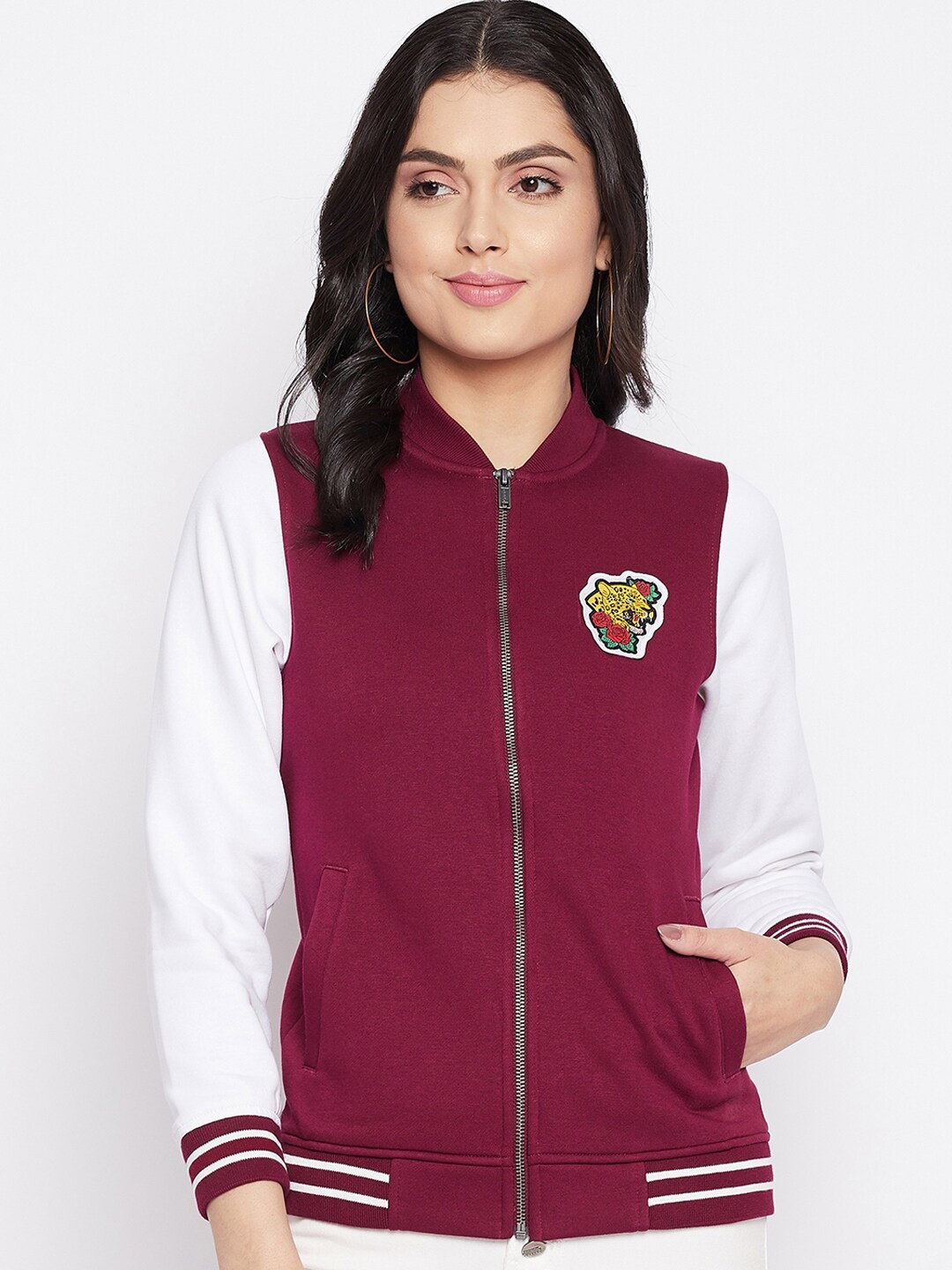 

HARBOR N BAY Women Maroon Front Open Sweatshirt