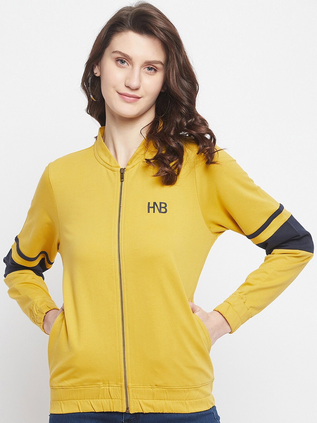 

HARBOR N BAY Women Mustard Yellow Front Open Sweatshirt