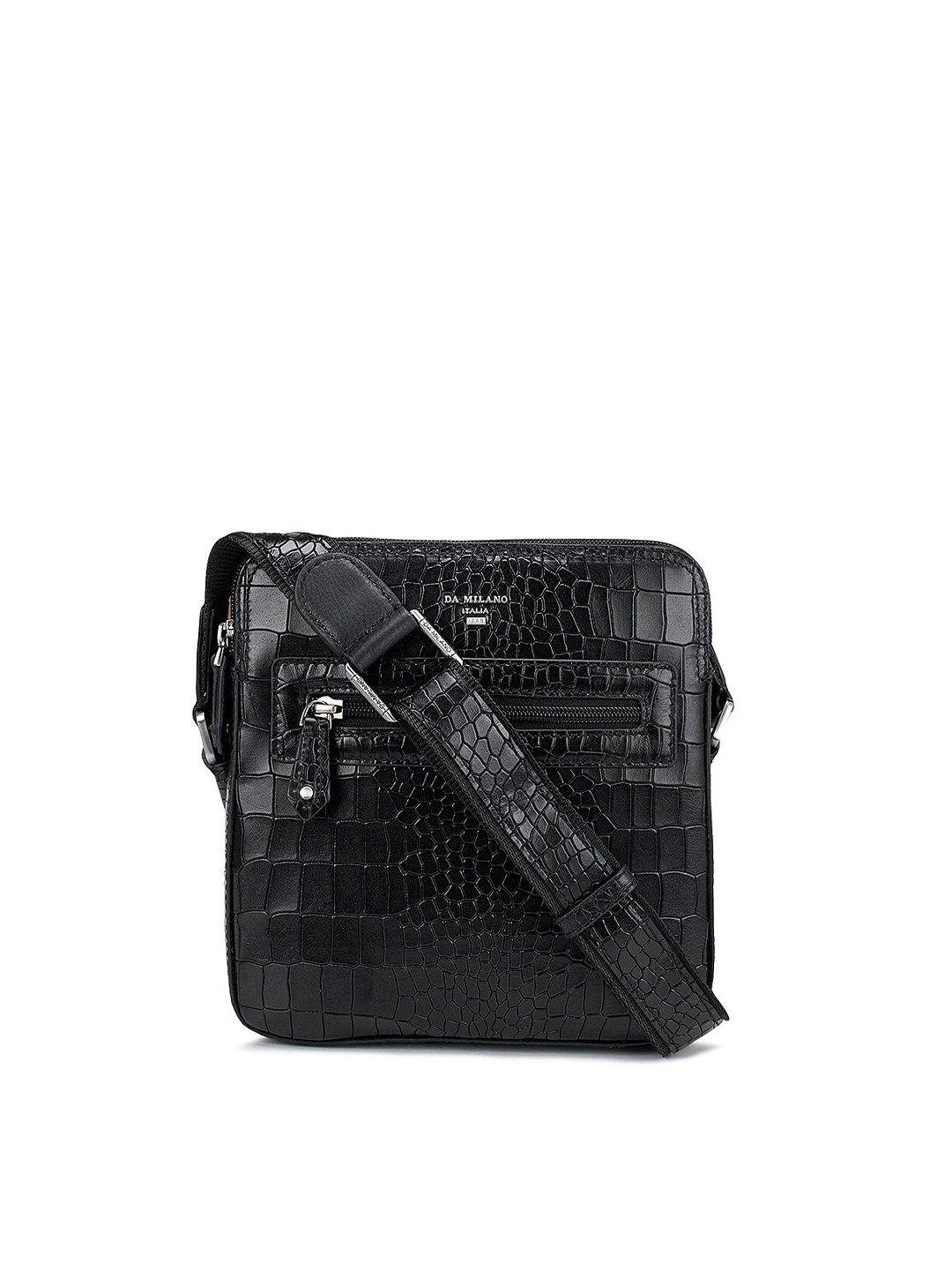 

Da Milano Men Black Textured Messenger Bag