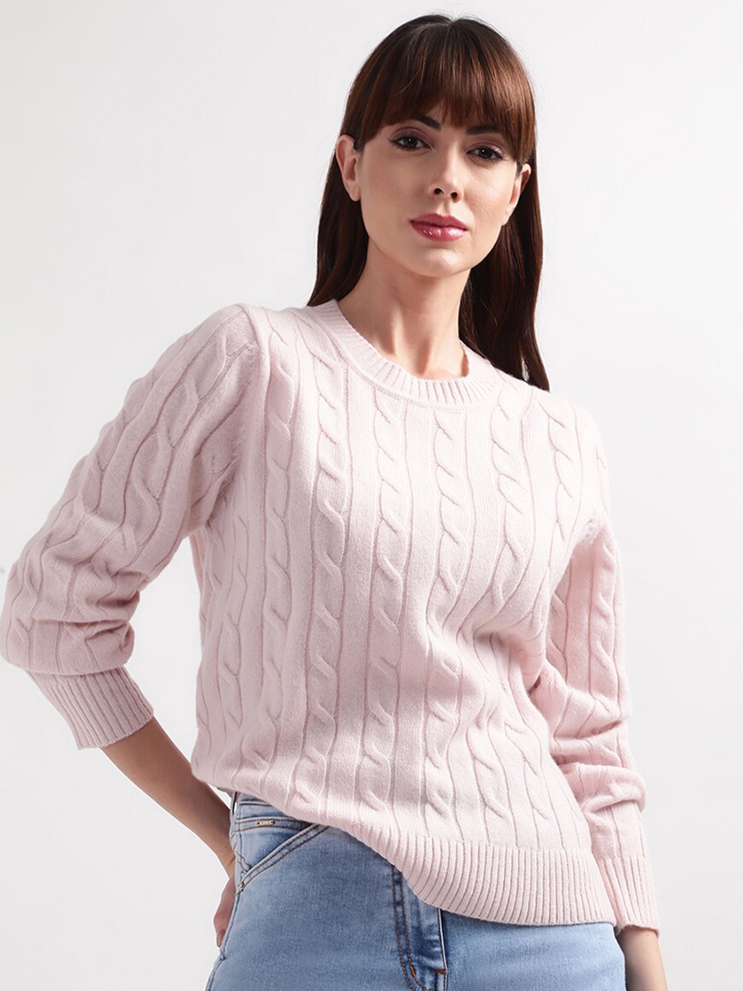 

GANT Women Pink Cable Knit Wool Pullover