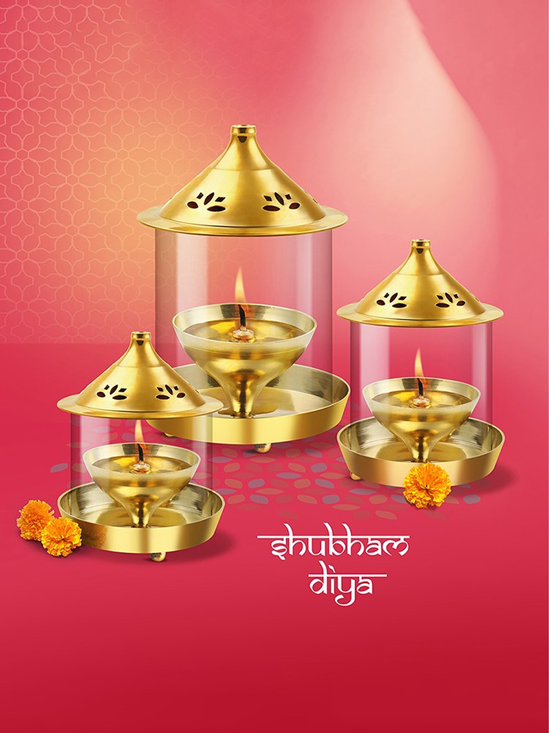 

Treo Gold-Toned Shubham Brass Diya With Borosilicate Glass Large Cover