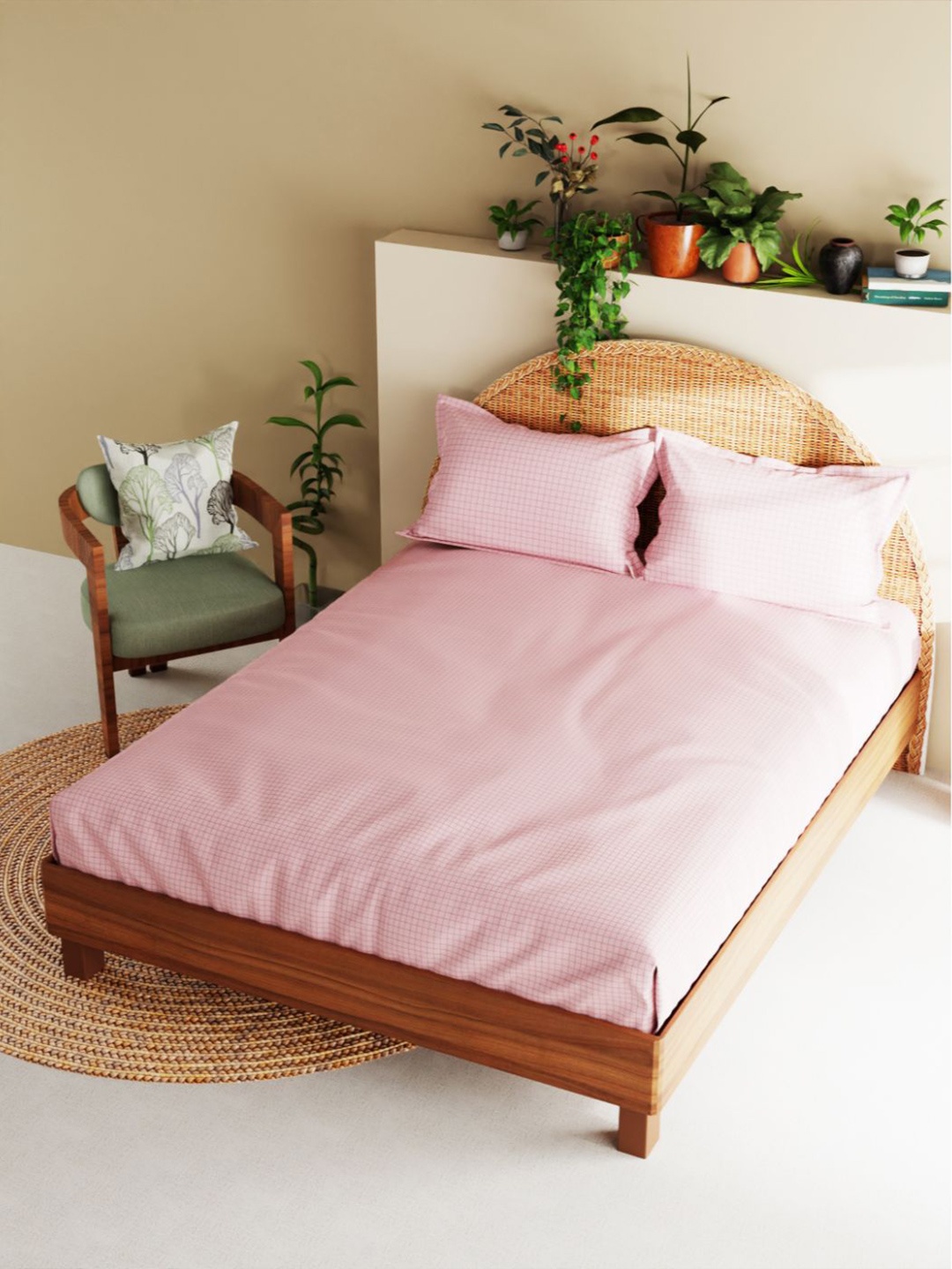 

BIANCA Pink 210 Cotton TC King Bedsheet with 2 Pillow Covers