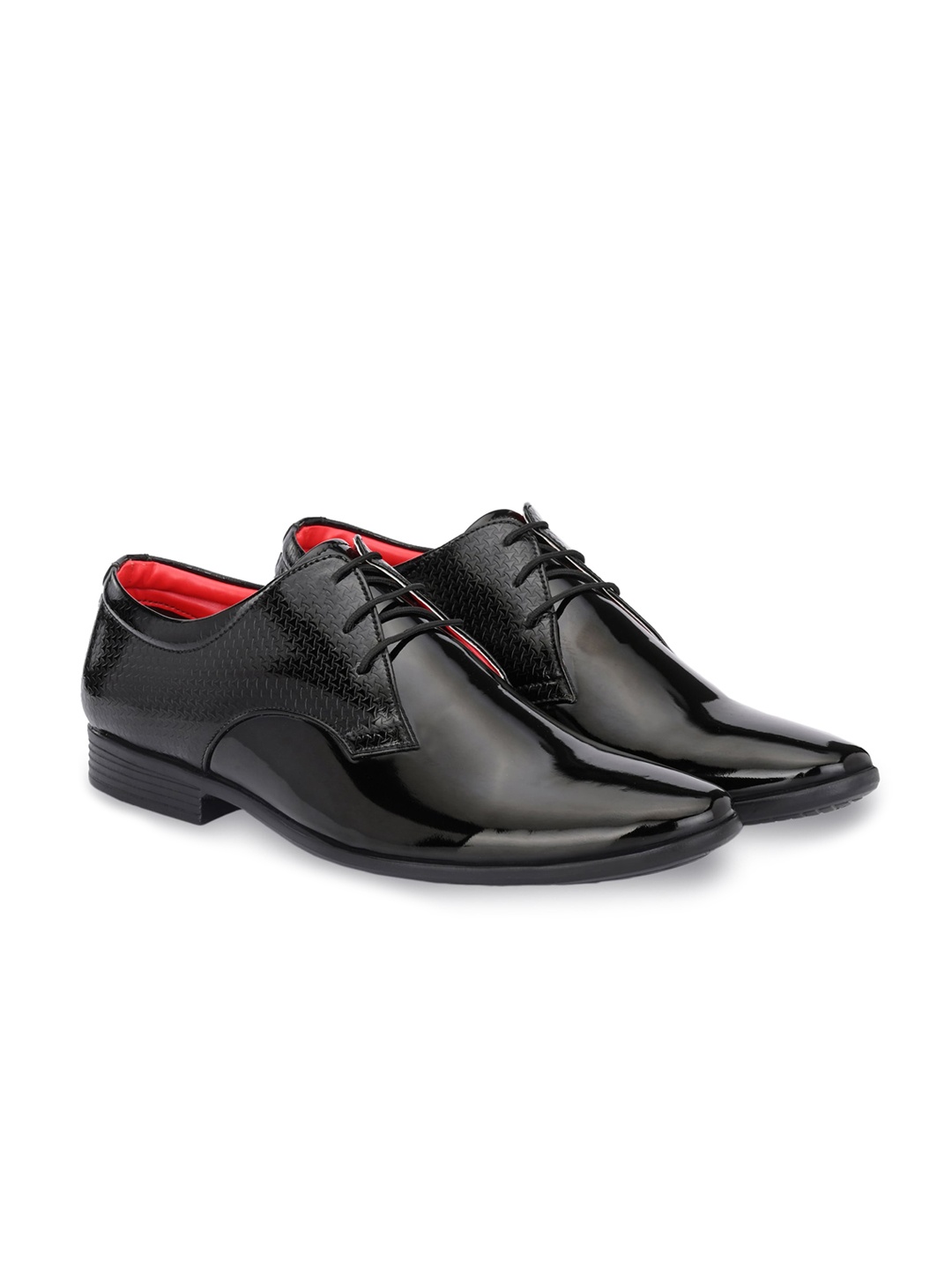 

Azzaro Black Men Black Solid Synthetic Patent Formal Derbys