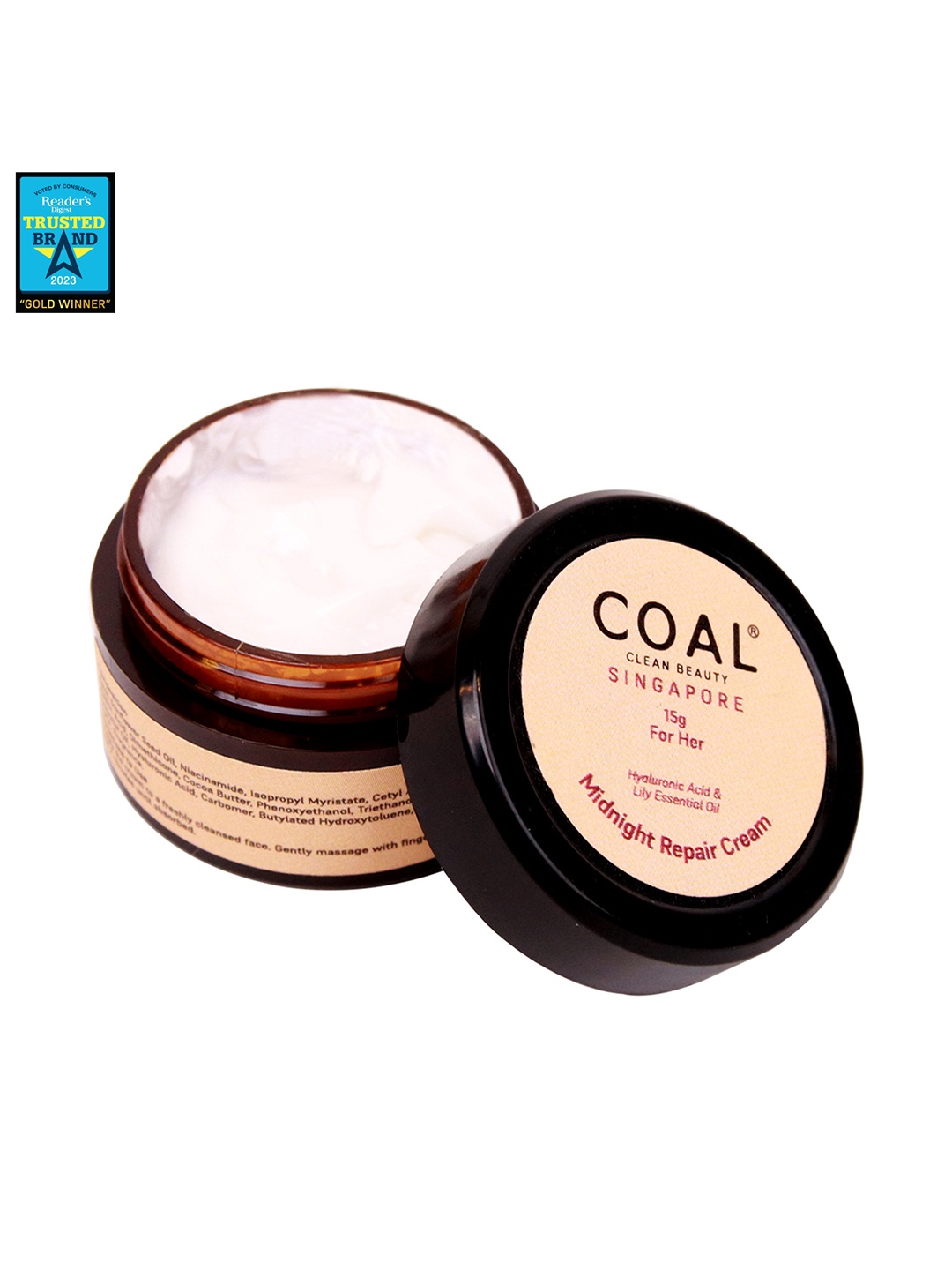 

COAL CLEAN BEAUTY Singapore Midnight Repair Cream with Hyaluronic Acid - 15g, Brown