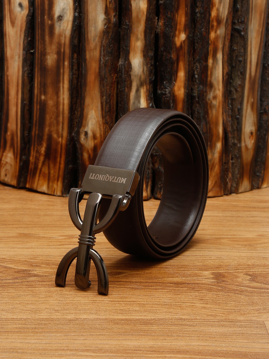 

MUTAQINOTI Men Brown Leather Formal Belt