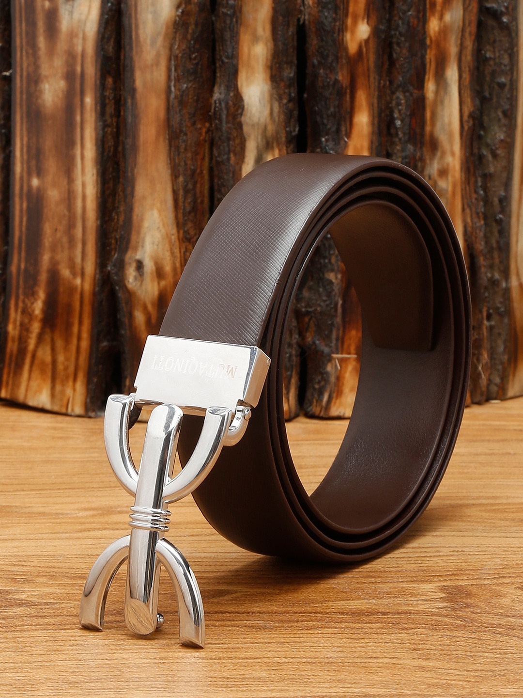 

MUTAQINOTI Men Brown Leather Formal Belt