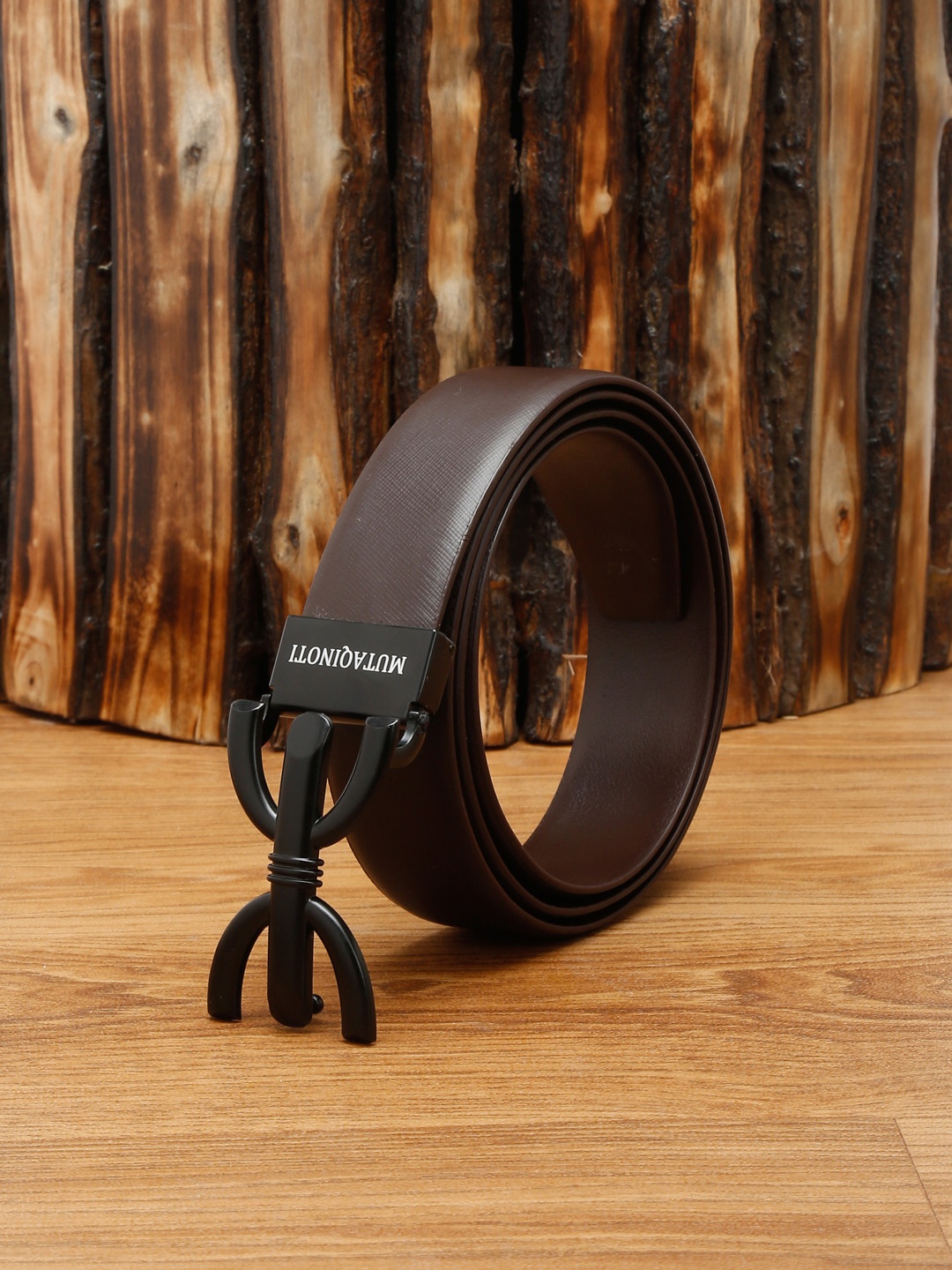 

MUTAQINOTI Men Brown Textured Leather Formal Belt