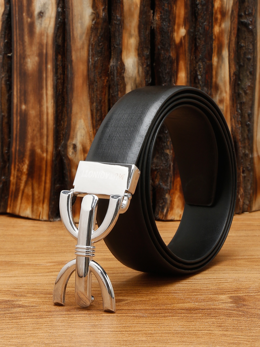 

MUTAQINOTI Men Black Leather Formal Belt