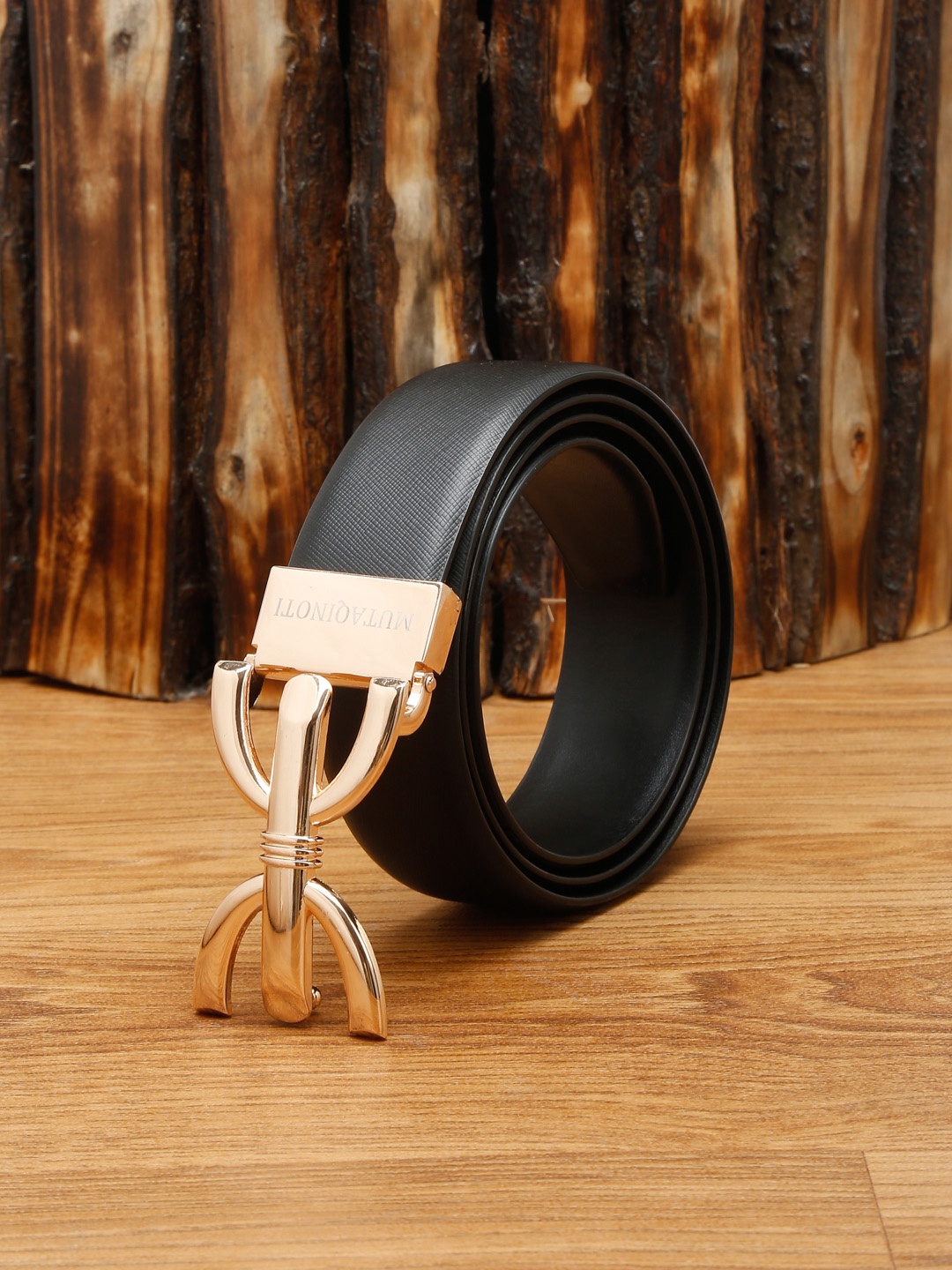 

MUTAQINOTI Men Black Leather Formal Belt