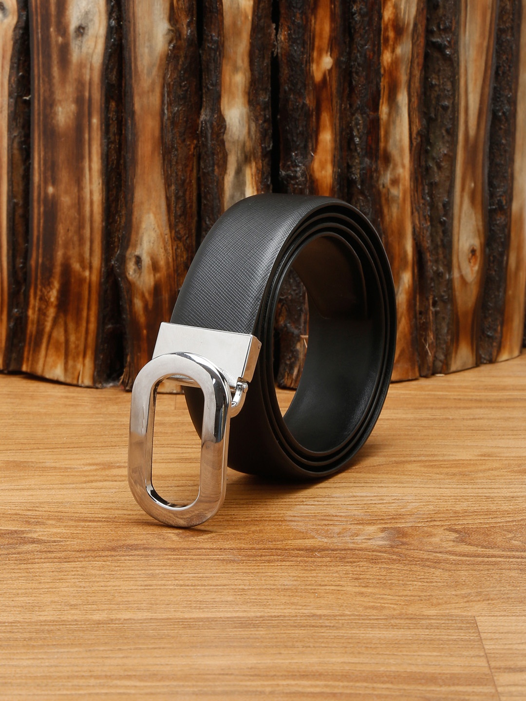 

MUTAQINOTI Men Black Leather Formal Belt