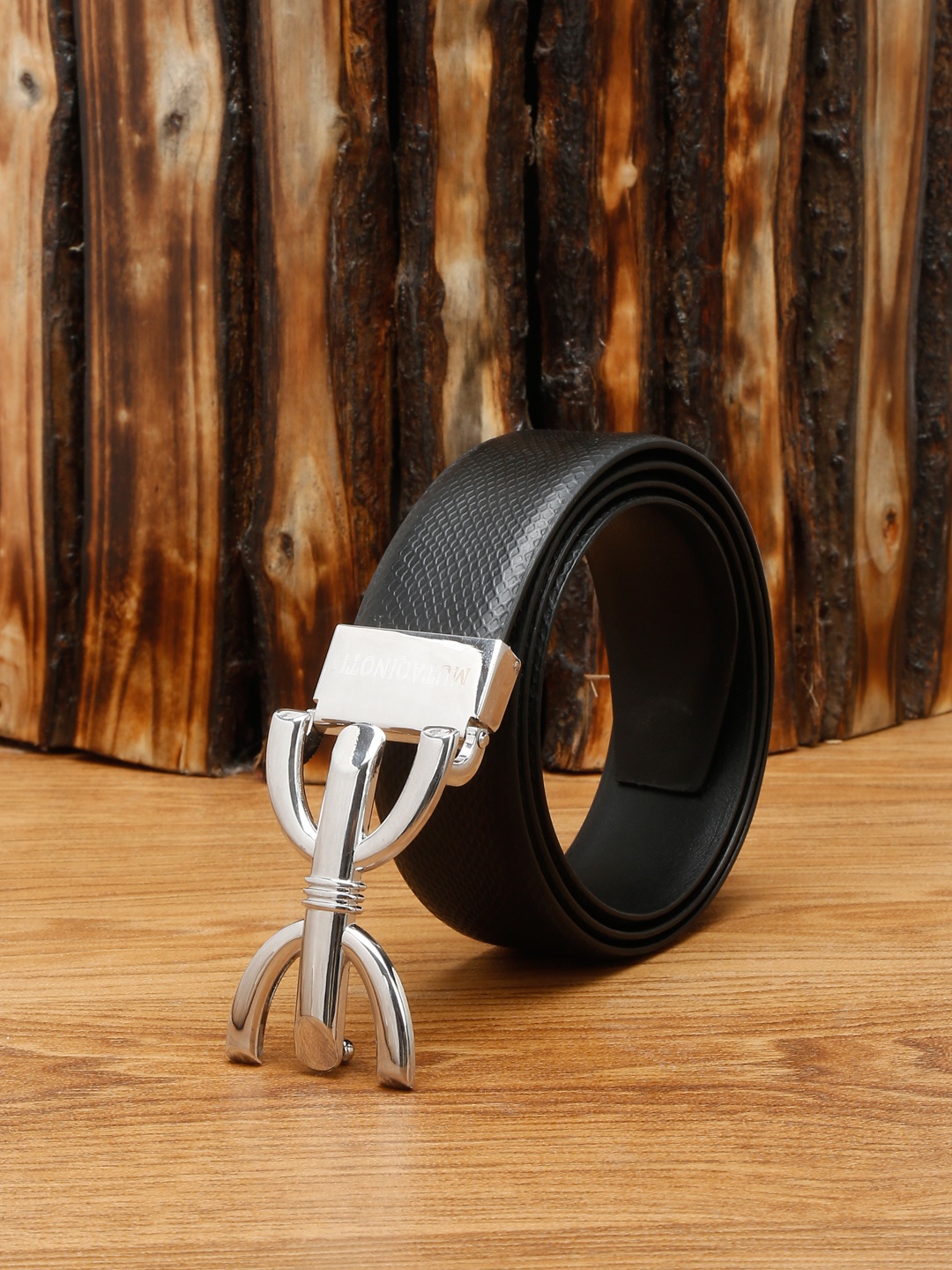 

MUTAQINOTI Men Black Leather Formal Belt