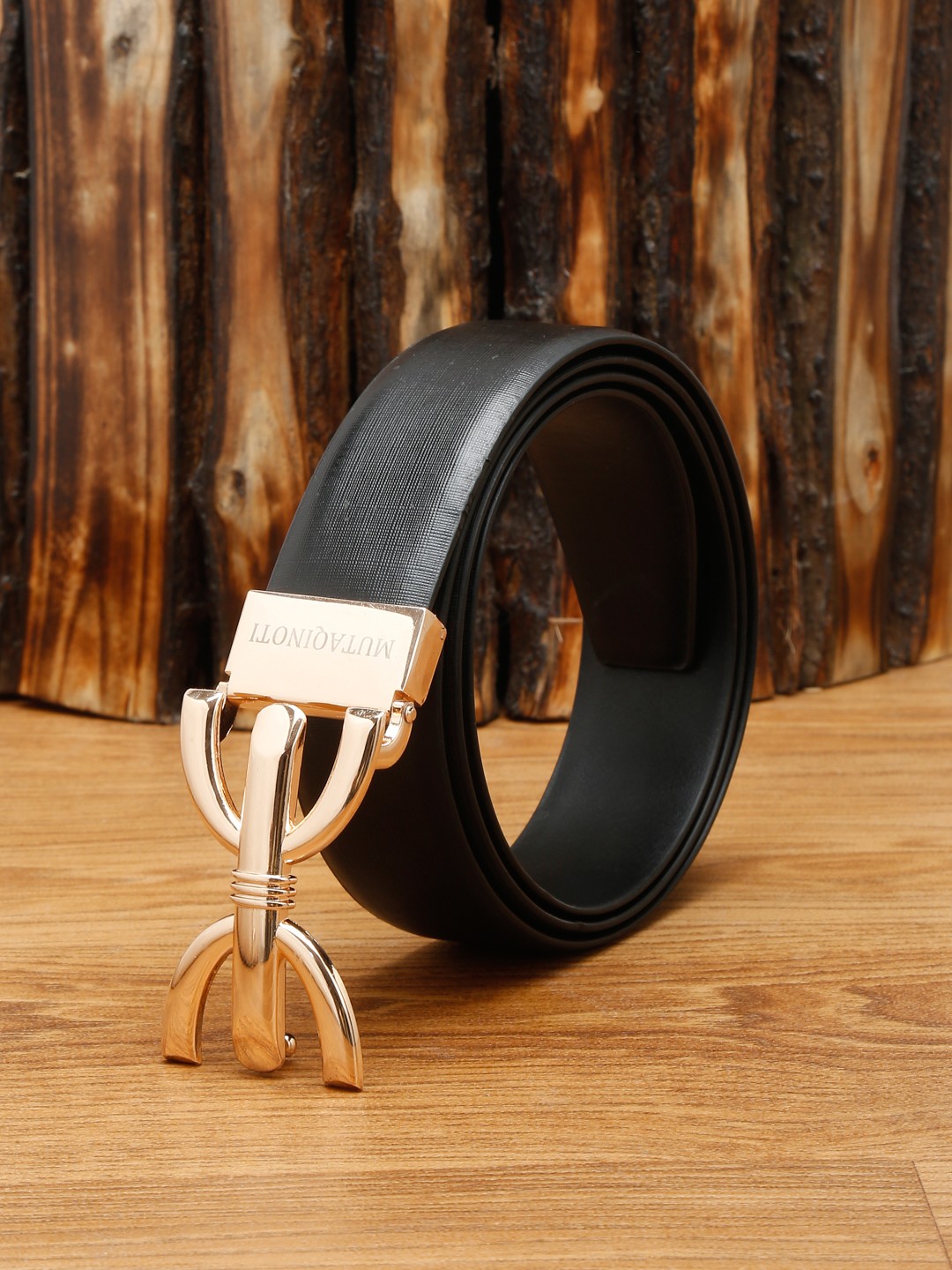 

MUTAQINOTI Men Black Leather Formal Belt