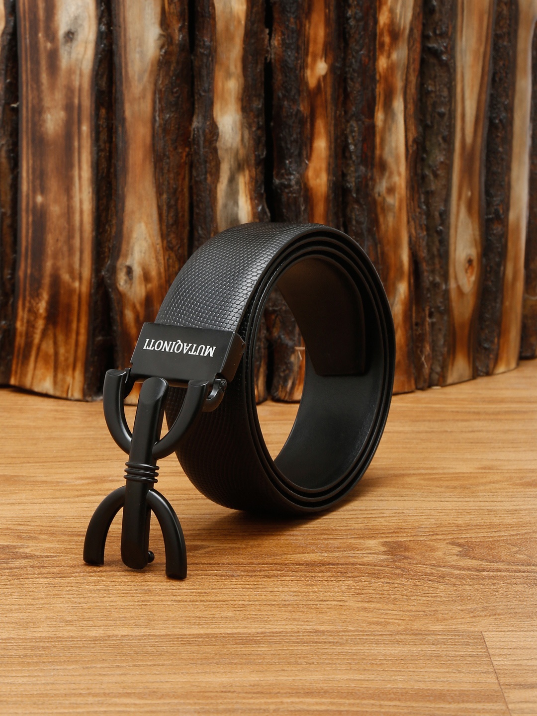 

MUTAQINOTI Men Black Leather Formal Belt