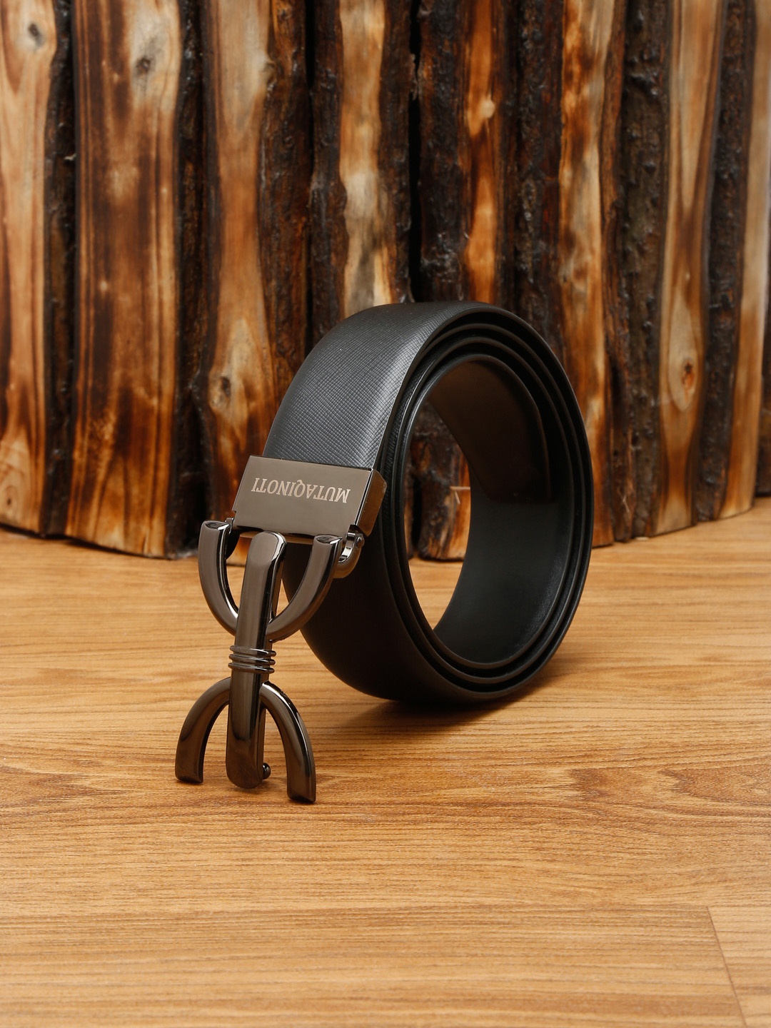

MUTAQINOTI Men Black Leather Formal Belt
