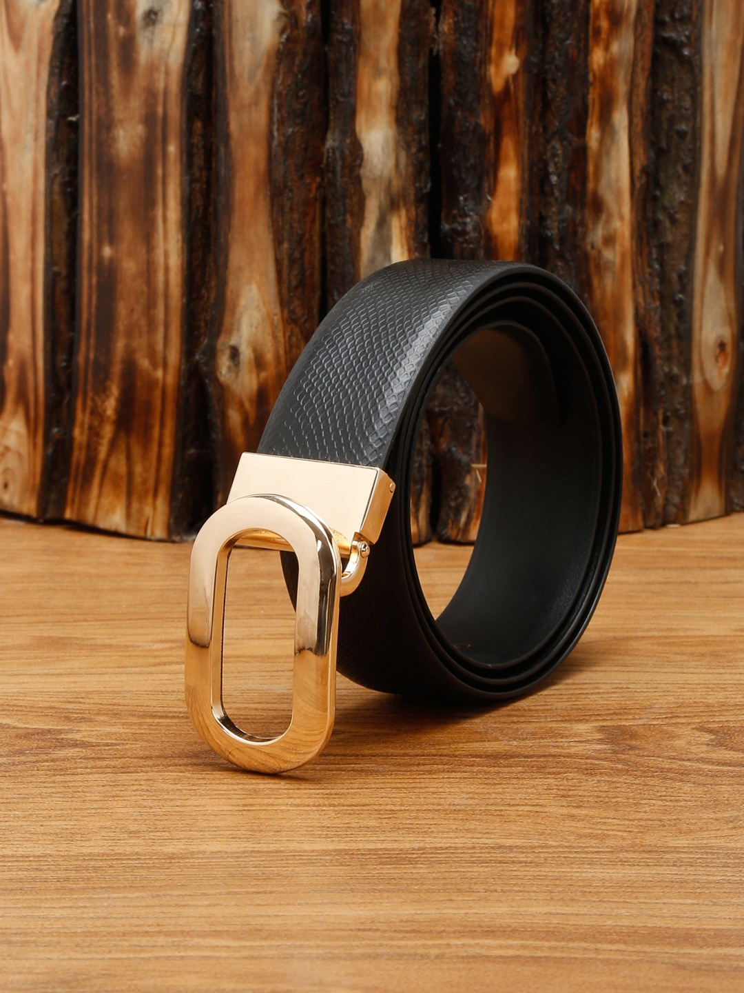 

MUTAQINOTI Men Black Leather Formal Belt