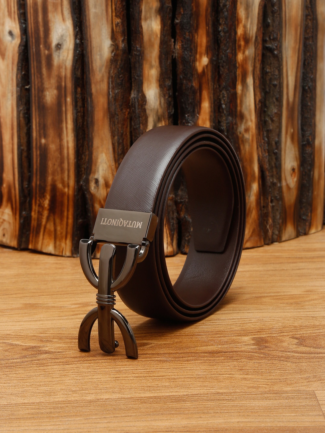 

MUTAQINOTI Men Brown Leather Formal Belt
