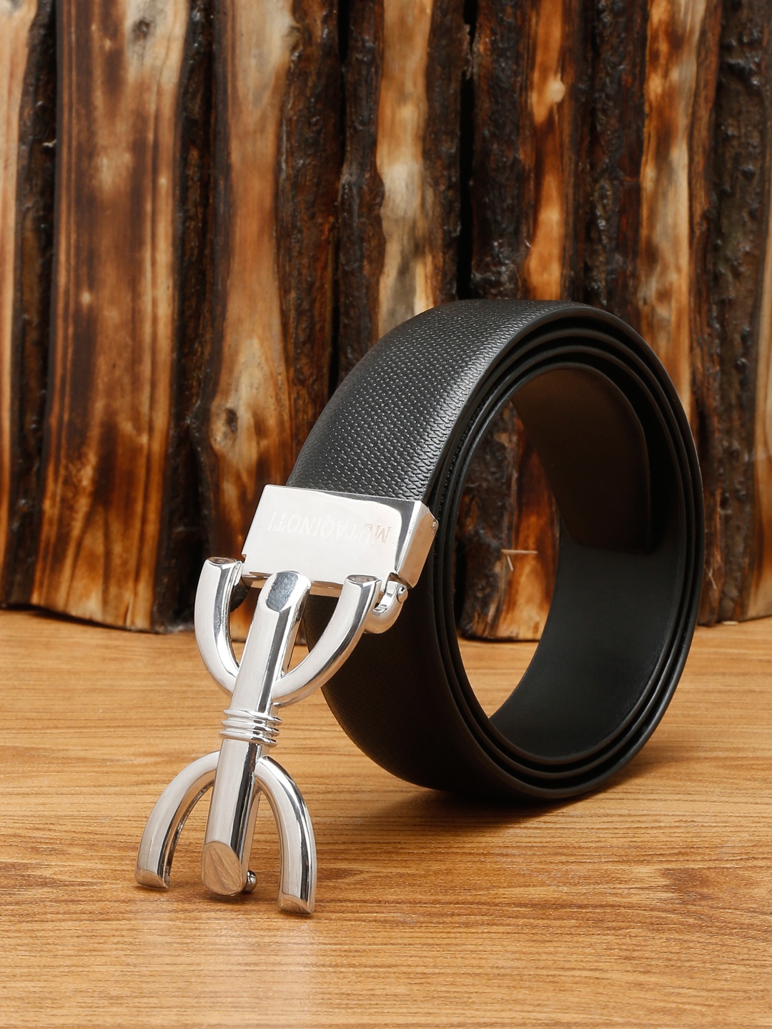 

MUTAQINOTI Men Black Leather Formal Belt