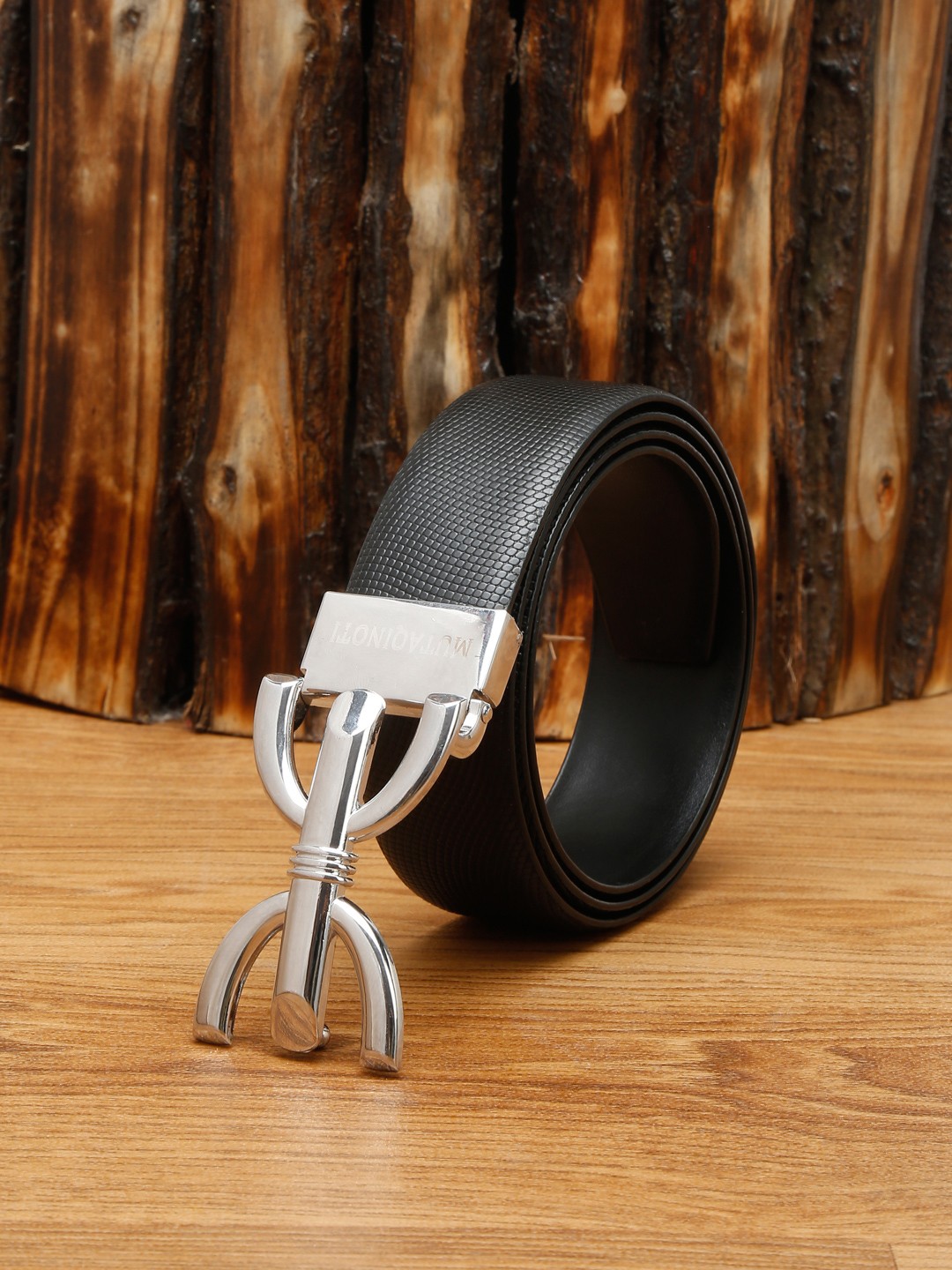 

MUTAQINOTI Men Black Leather Formal Belt