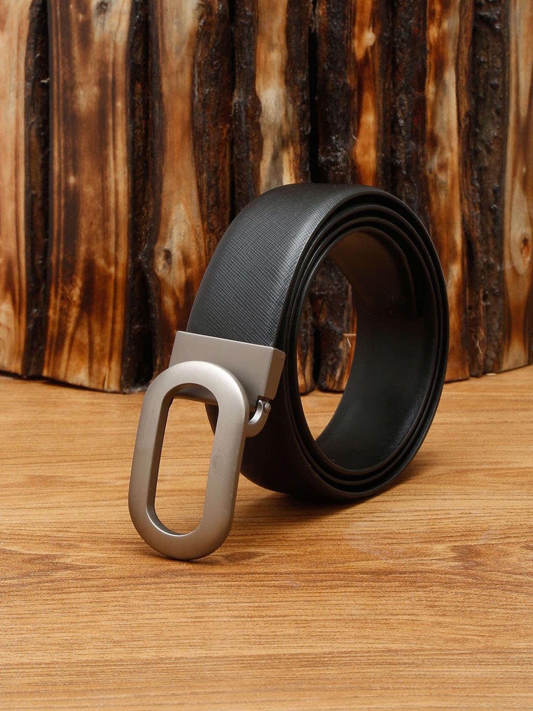 

MUTAQINOTI Men Black Leather Formal Belt