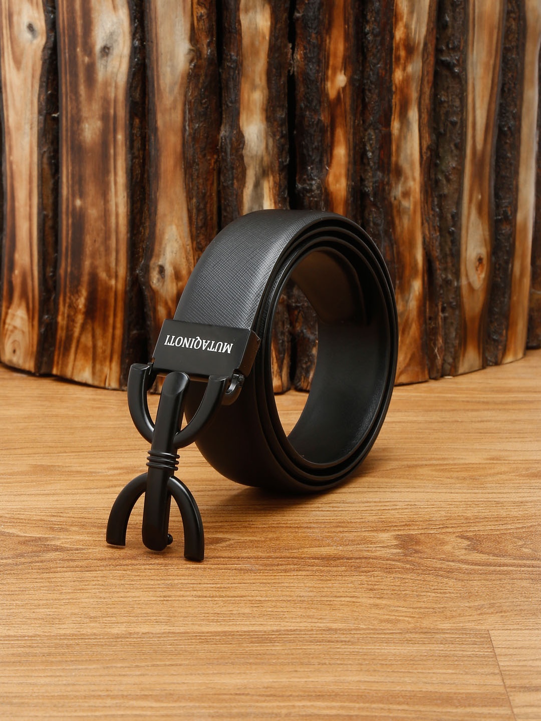 

MUTAQINOTI Men Black Formal Leather Belt