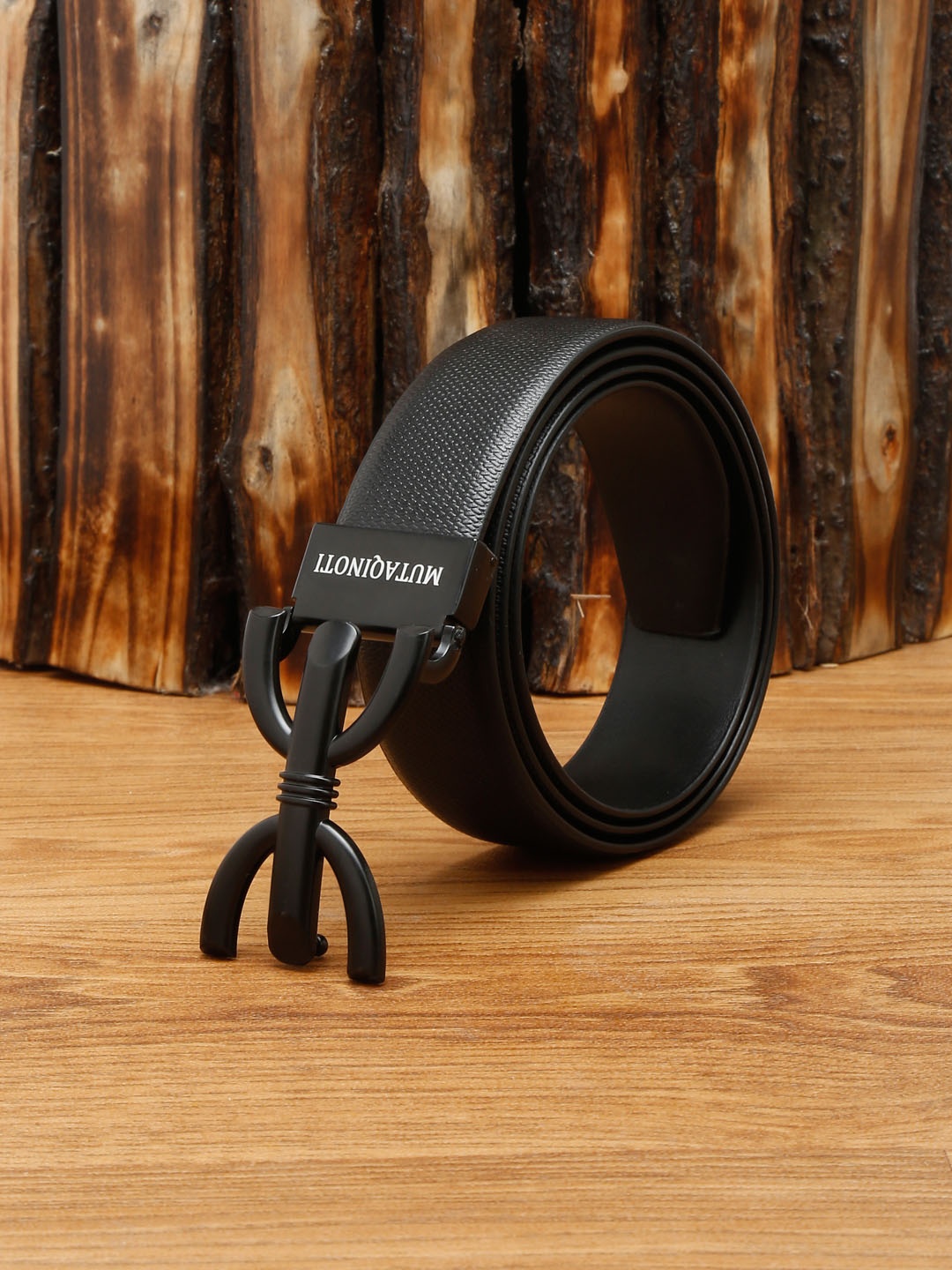 

MUTAQINOTI Men Black Leather Formal Belt