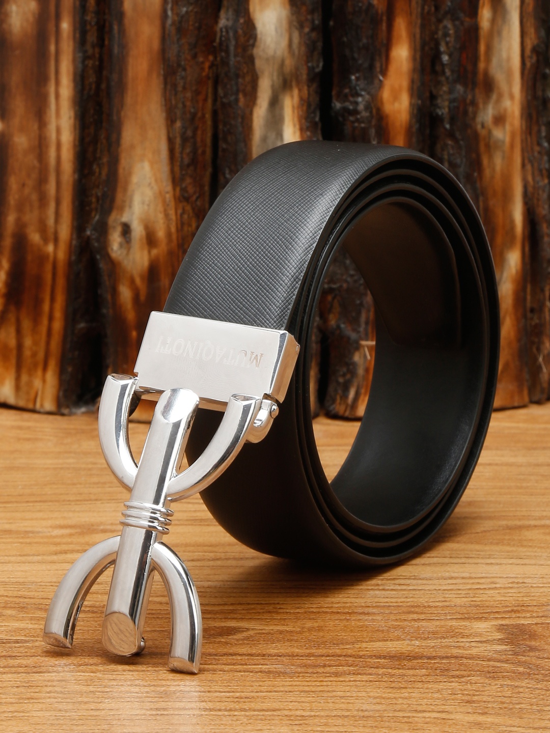 

MUTAQINOTI Men Black Leather Formal Belt