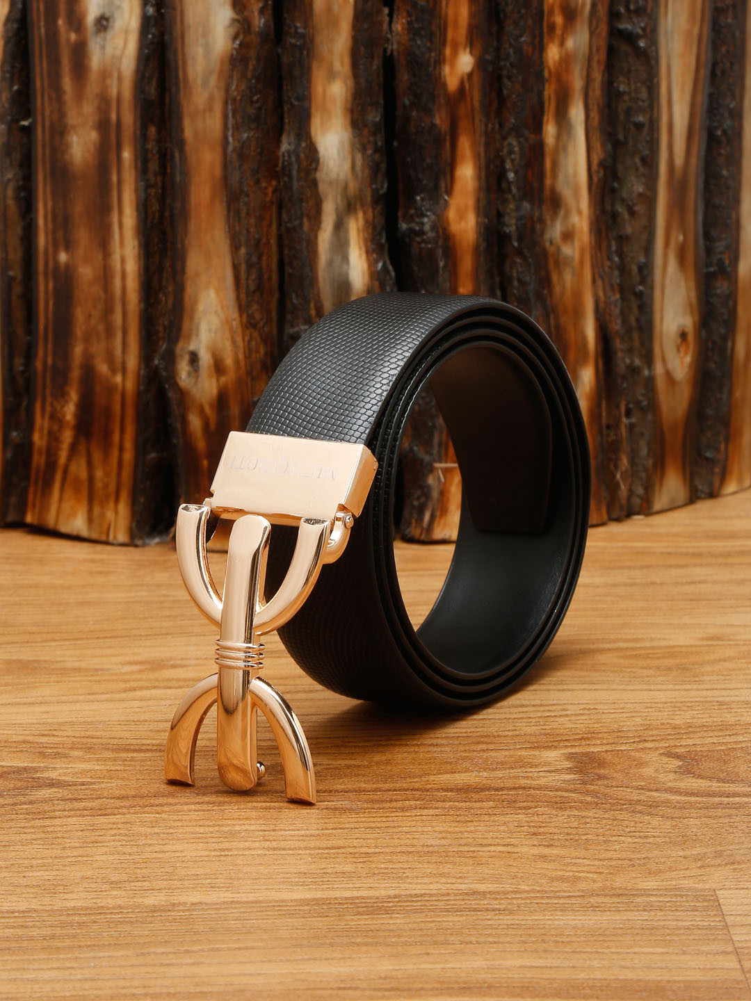 

MUTAQINOTI Men Black Leather Formal Belt