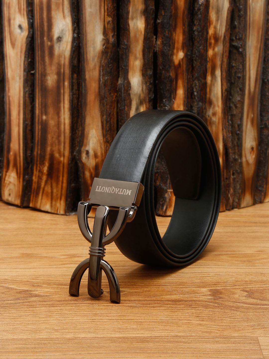 

MUTAQINOTI Men Black Leather Formal Belt