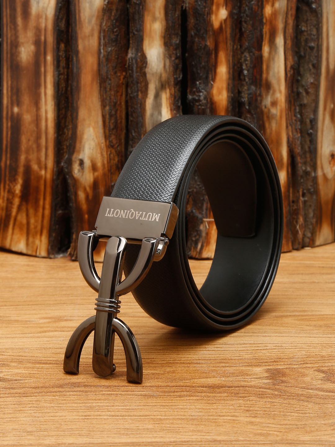 

MUTAQINOTI Men Black Leather Formal Belt