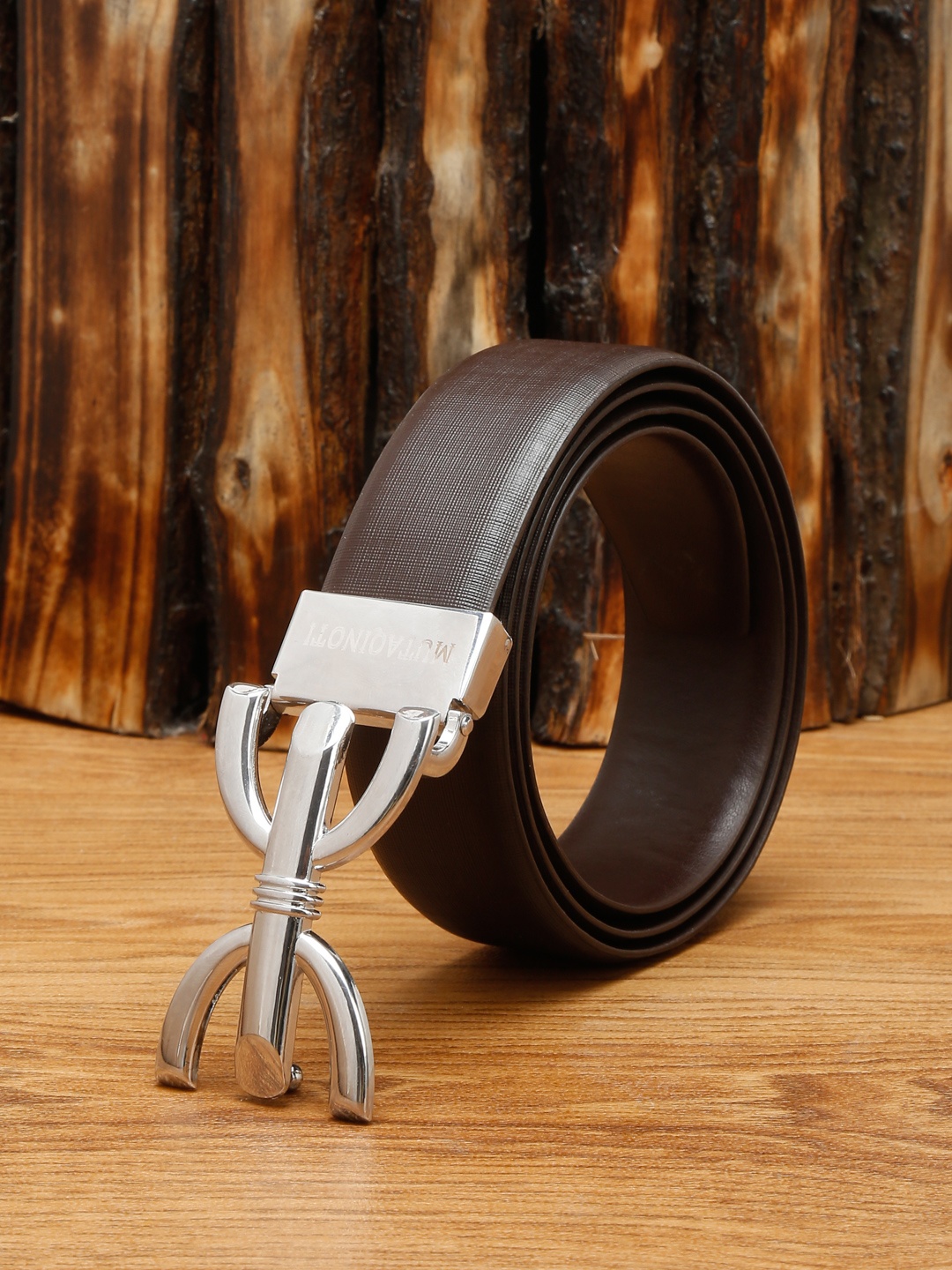 

MUTAQINOTI Men Brown Leather Formal Belt