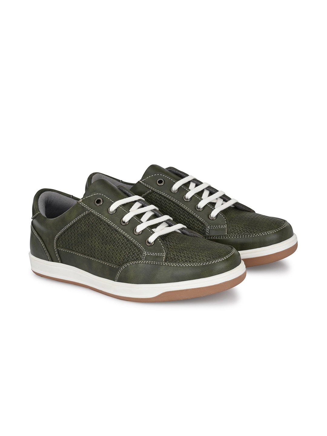 

Azzaro Black Men Olive Green Lightweight Perforations Sneakers