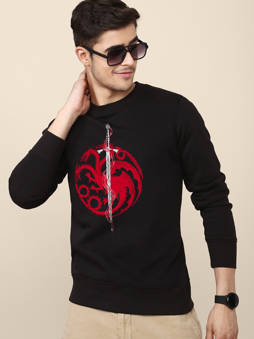 

Free Authority Men Black House of Dragon Printed Pure Cotton Sweatshirt