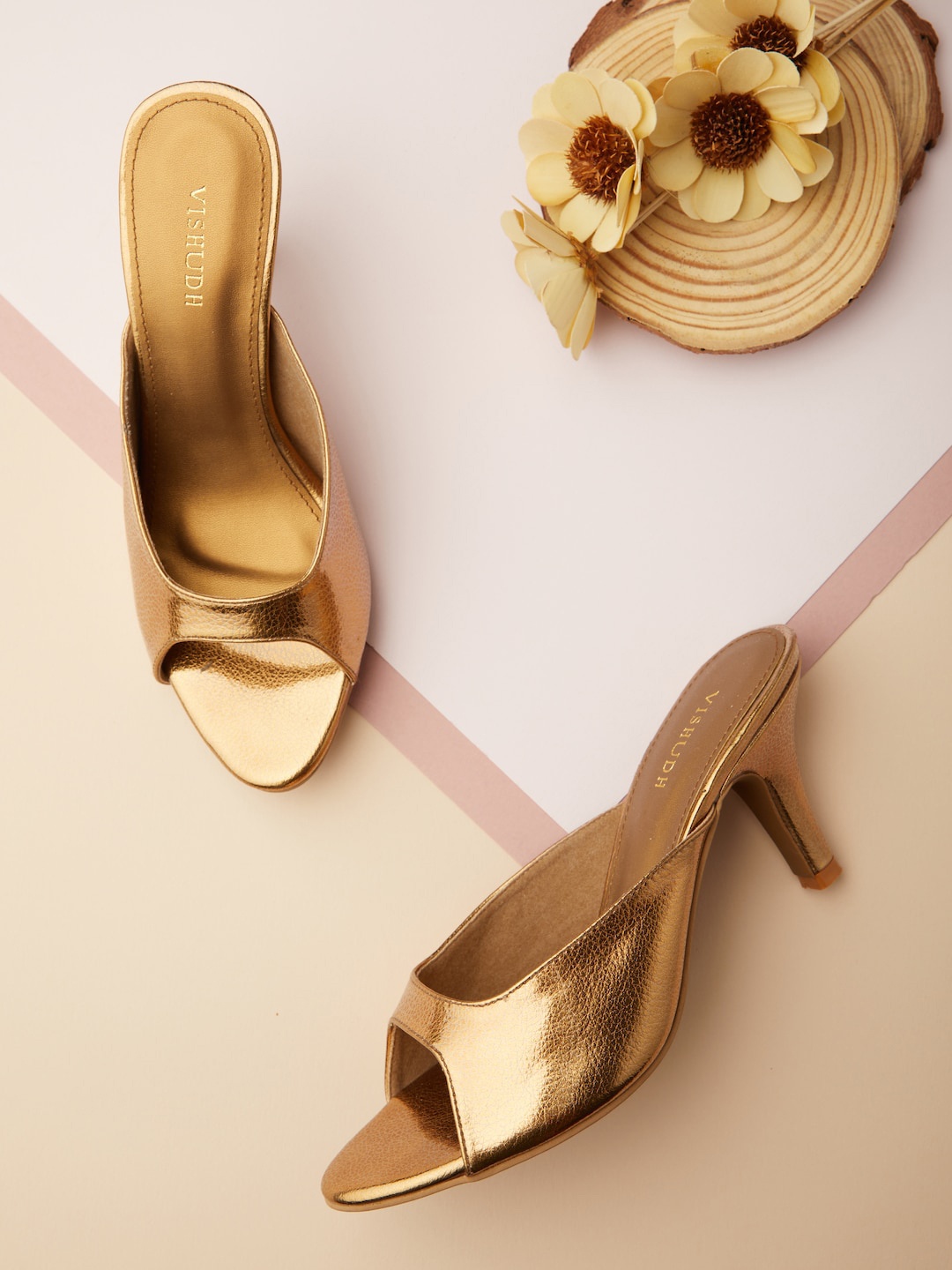 

Vishudh Women Bronze-Toned Stiletto Open Toe Heels